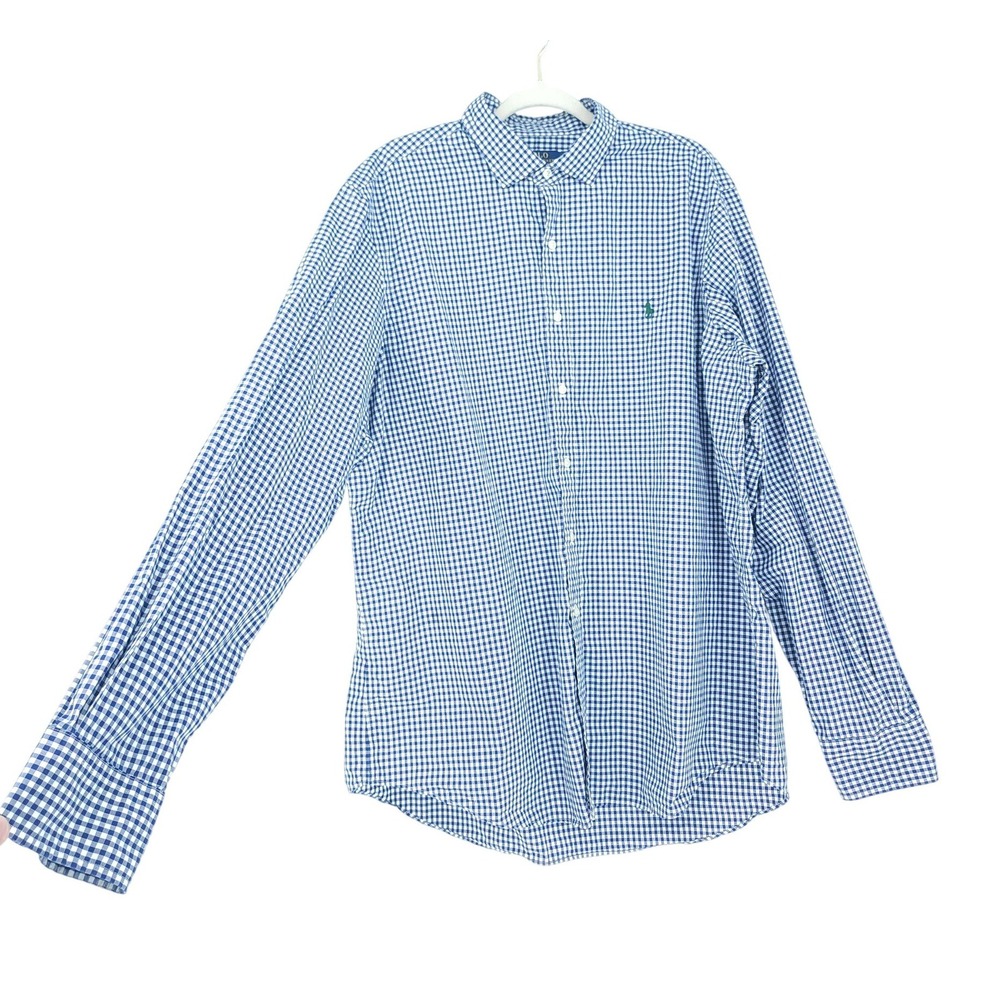 Polo Ralph Lauren Shirt Mens XXL Blue Gingham Check Long Sleeve Cotton READ